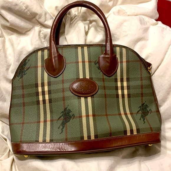 Burberry Olive Checkered Tote with Brown Leather - Picture 1 of 7